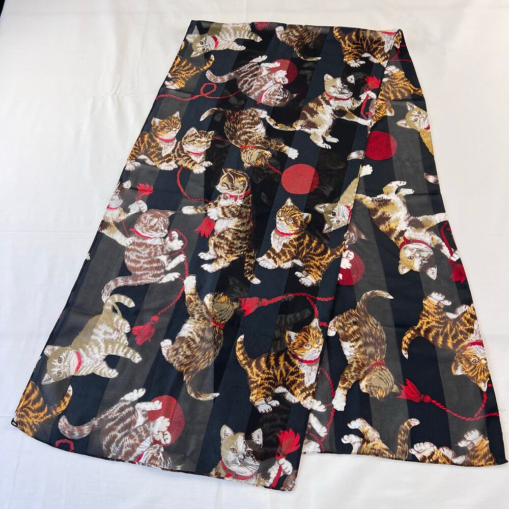 Vintage Cat Kitten Playing with Red Yarn Scarf